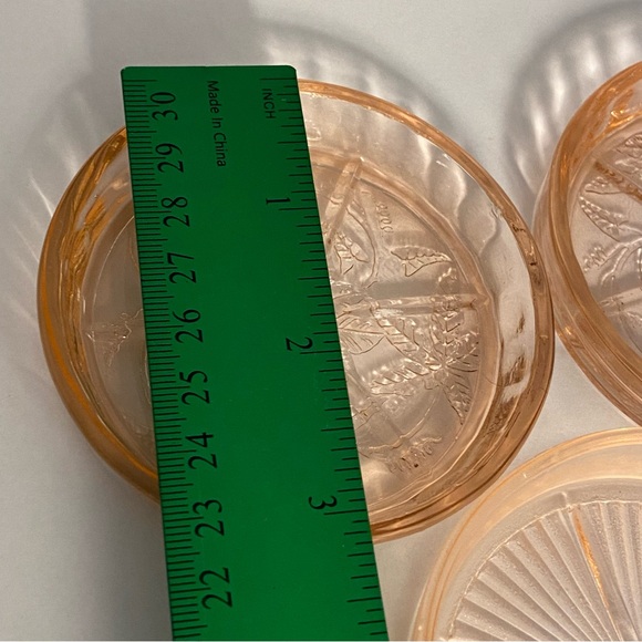 Jeanette Depression Glass Coaster Set Pink Cherry Blossom 3 Coasters Mixed LOT - Picture 9 of 16